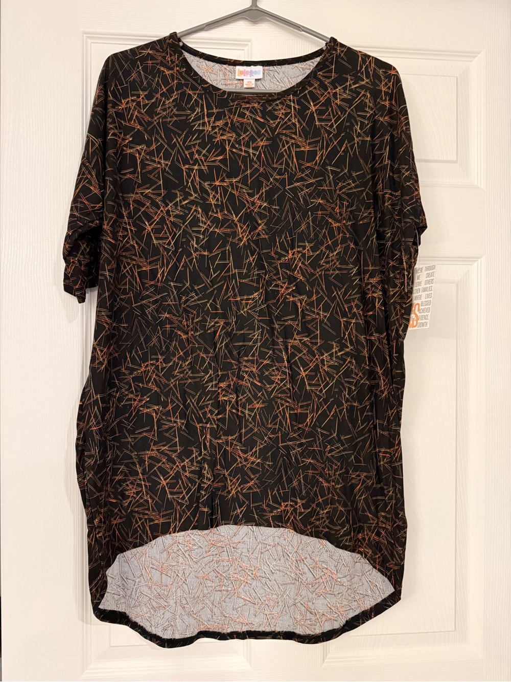 LuLaRoe Irma Black & Rust Patterned Women’s Tunic Top